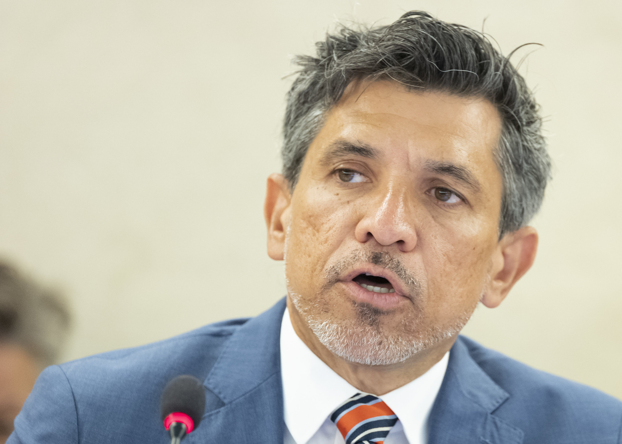 Victor Madrigal-Borloz Independent Expert on protection against violence and discrimination based on sexual orientation and gender identity (SOGI) present she report on his missions to Georgia and Mozambique during 41st Session of the Human Rights Council. 24 june 2019. UN Photo/ Jean Marc Ferré