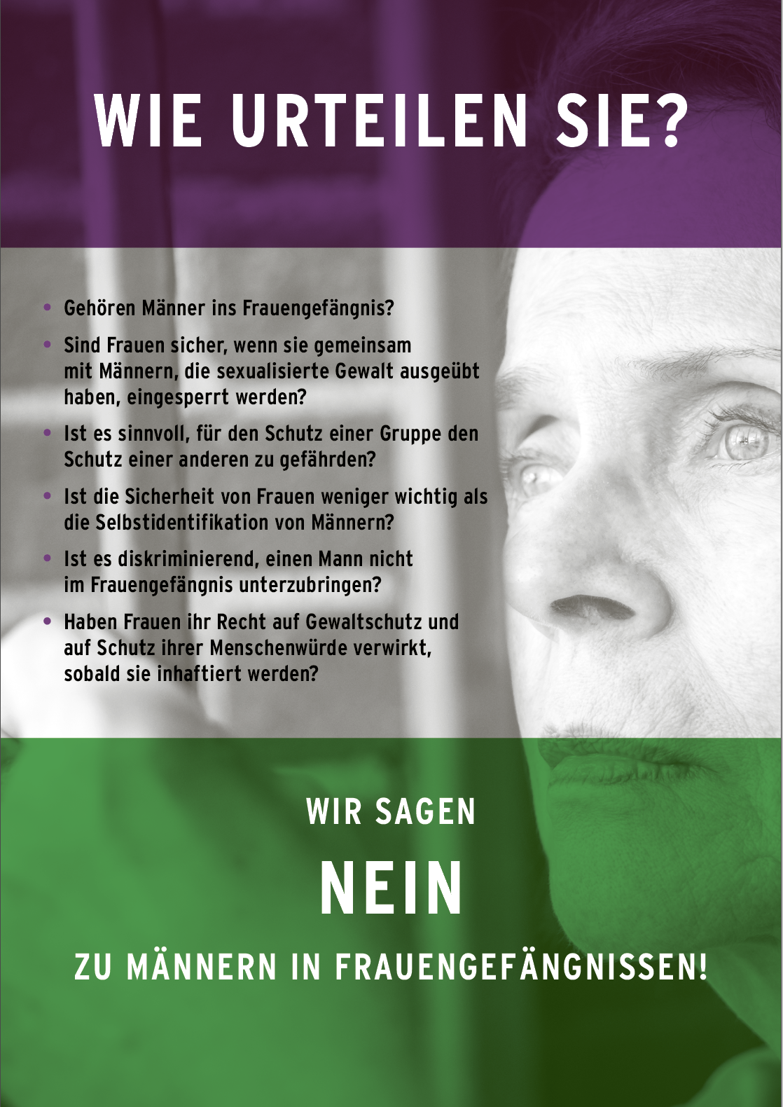 Flyer: Nein zu Männern im Frauengefängnis, Vorderseite